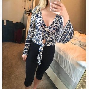 NWOT Floral Front-Tie Top